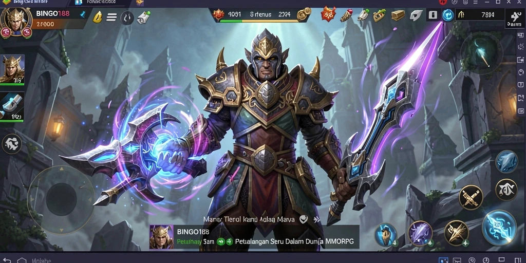 Screenshot BINGO188 menampilkan pertempuran epik dalam dunia MMORPG.