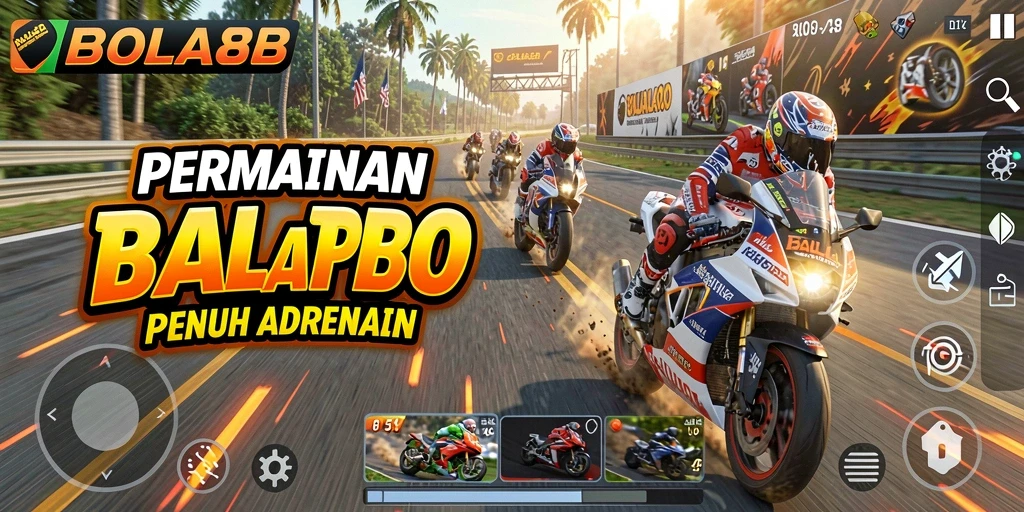 Gameplay seru dengan sepeda motor balap di lintasan yang menantang.