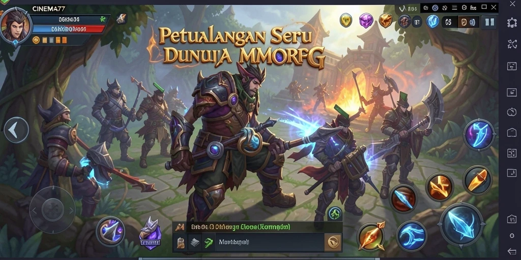 Screenshot dari CINEMA77 menampilkan pertarungan epik di dunia MMORPG.