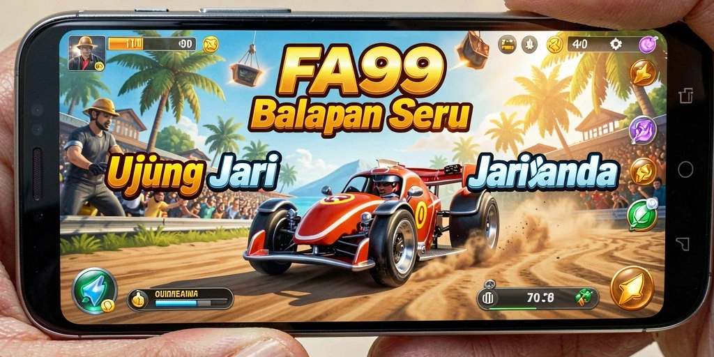 Tampilan balapan seru di FA99 dengan lingkungan yang dinamis.