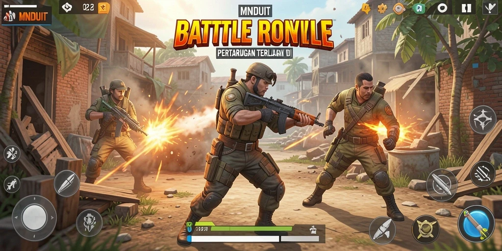 Screenshot gameplay MNDUIT menunjukkan aksi mendebarkan pemain dalam mode Battle Royale.