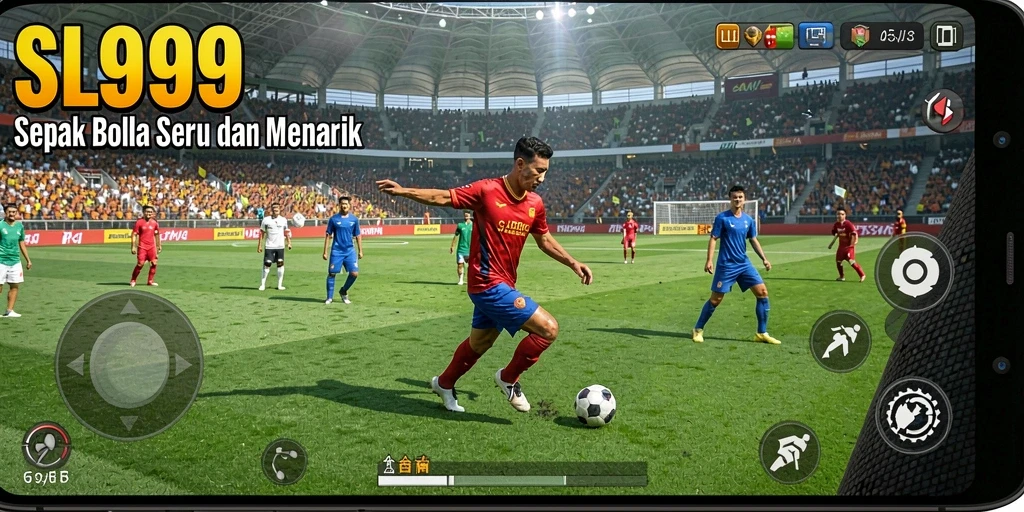 Tampilan gameplay SL999 dengan aksi sepak bola yang seru.