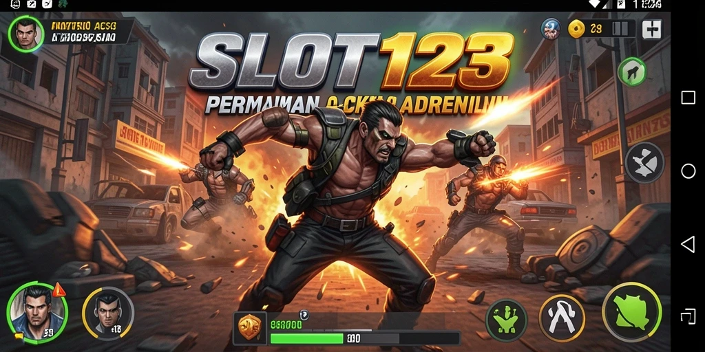 Tampilan penuh aksi dari gameplay SLOT123 yang mendebarkan.